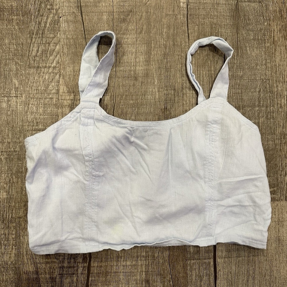 Aerie XS‎ Light Blue Smocked Crop Top Adjustable Strap Cami Bralette Summer Cute